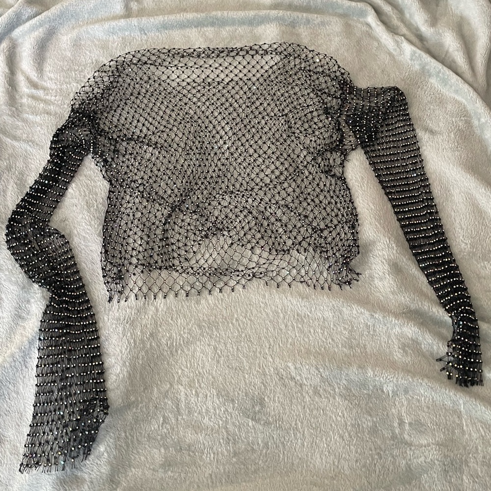 Iridescent rhinestone mesh top